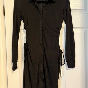 Black ruched, side cutouts shirtdress. Size XS. Never worn.